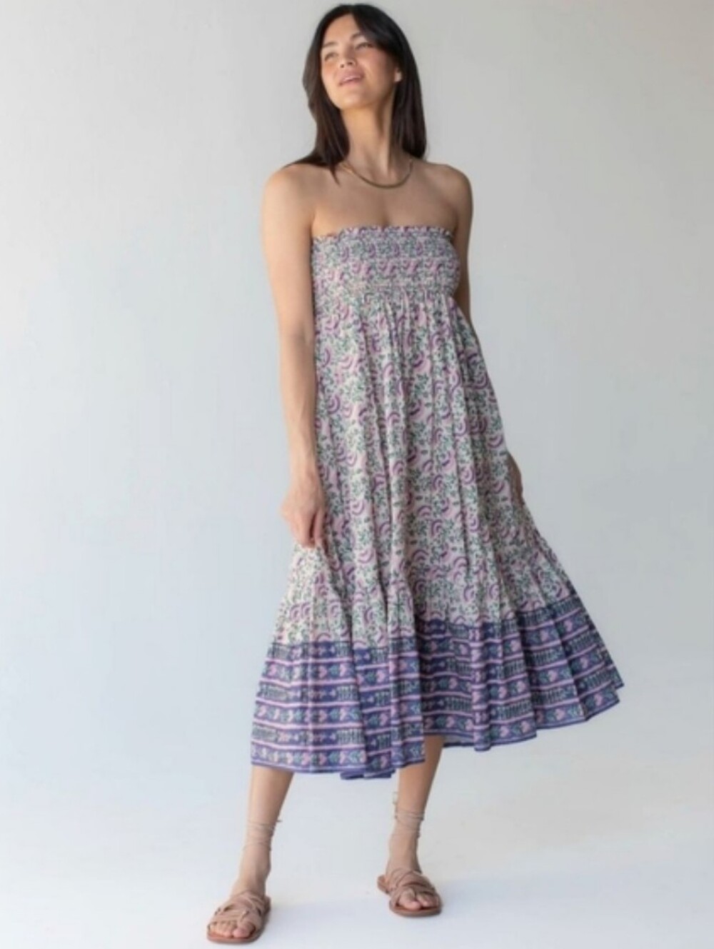 Natural Life Smocked Strapless Midi Dress